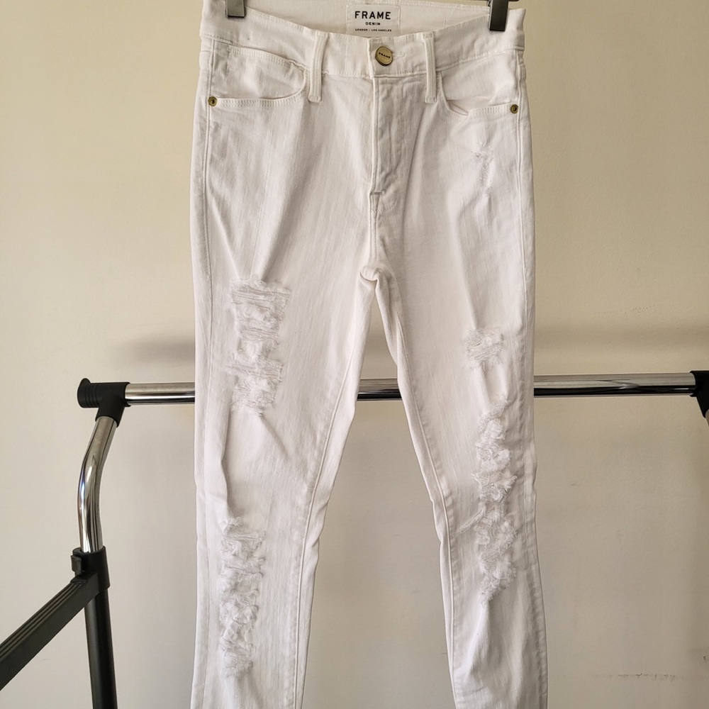 Frame Denim "Le High Skinny" White Destroyed Skinny Jeans